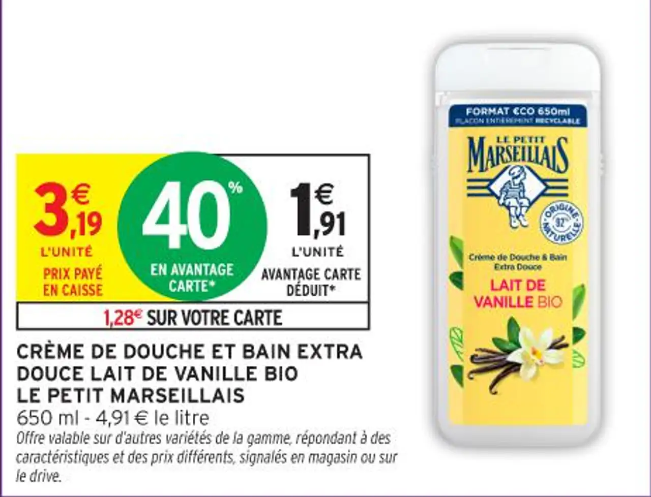 CRÈME DE DOUCHE ET BAIN EXTRA DOUCE LAIT DE VANILLE BIO LE PETIT MARSEILLAIS