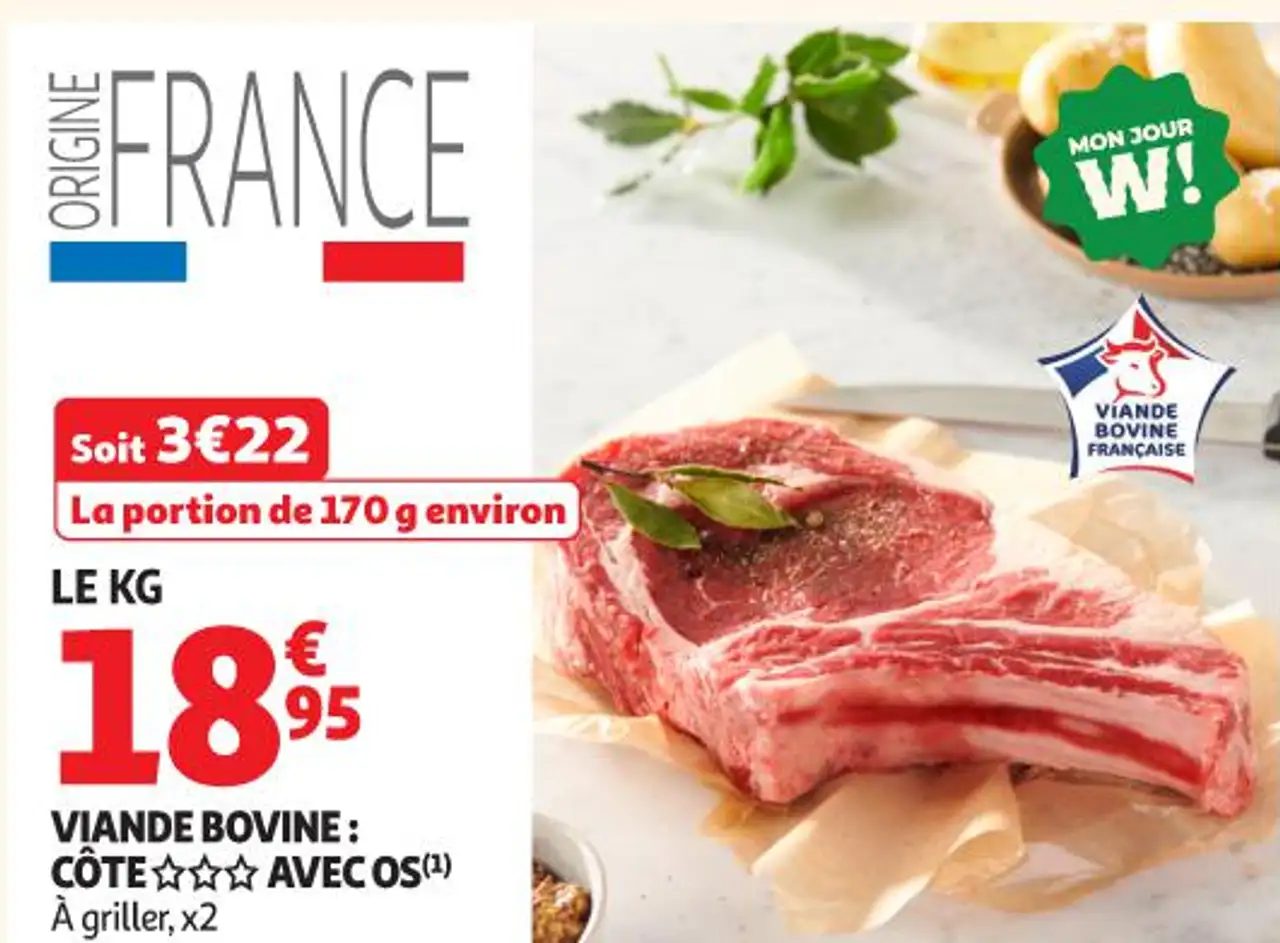 VIANDE BOVINE : CÔTE AVEC OS(¹) À griller, x2