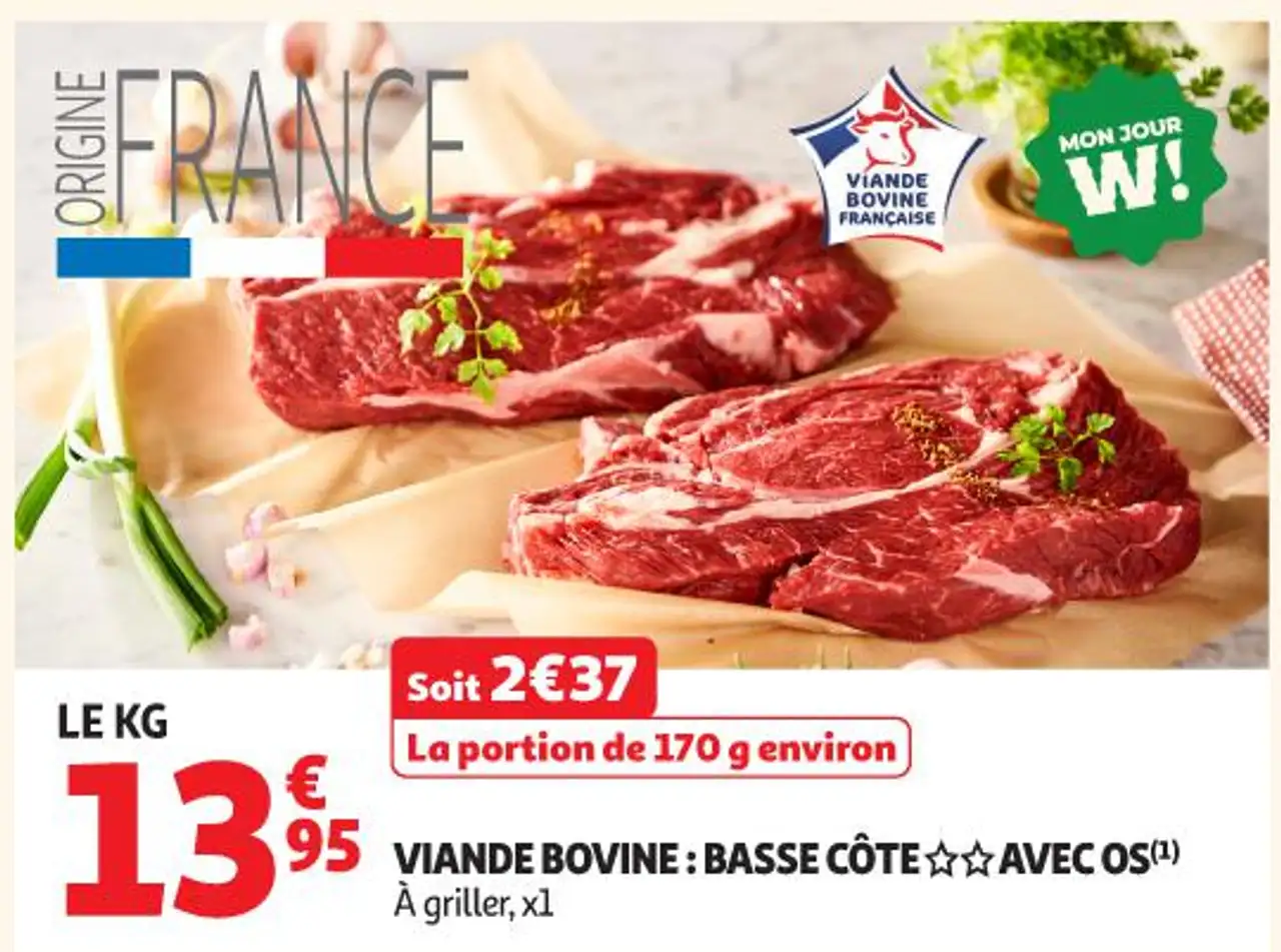 VIANDE BOVINE : BASSE CÔTE AVEC OS(¹) À griller, x1