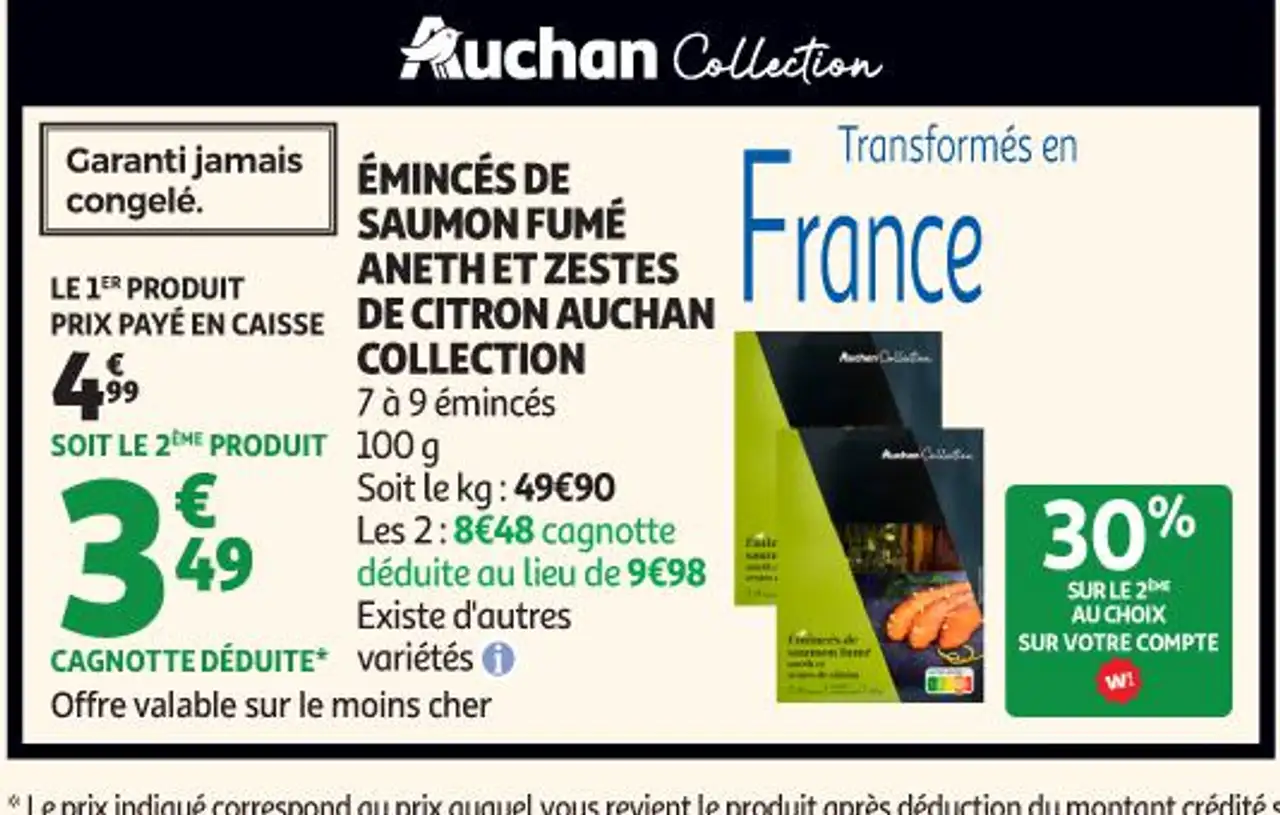ÉMINCÉS DE SAUMON FUMÉ ANETH ET ZESTES DE CITRON AUCHAN COLLECTION