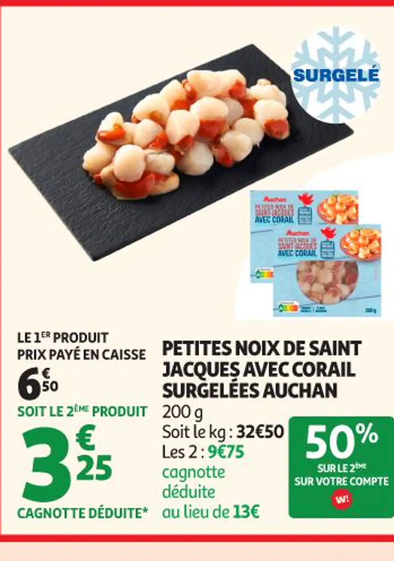 PETITES NOIX DE SAINT JACQUES AVEC CORAIL SURGELÉES AUCHAN