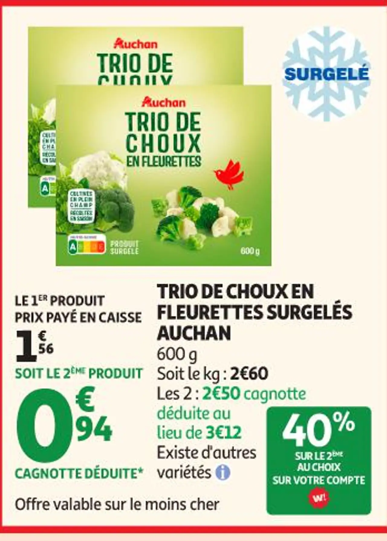 TRIO DE CHOUX EN FLEURETTES SURGELÉS AUCHAN