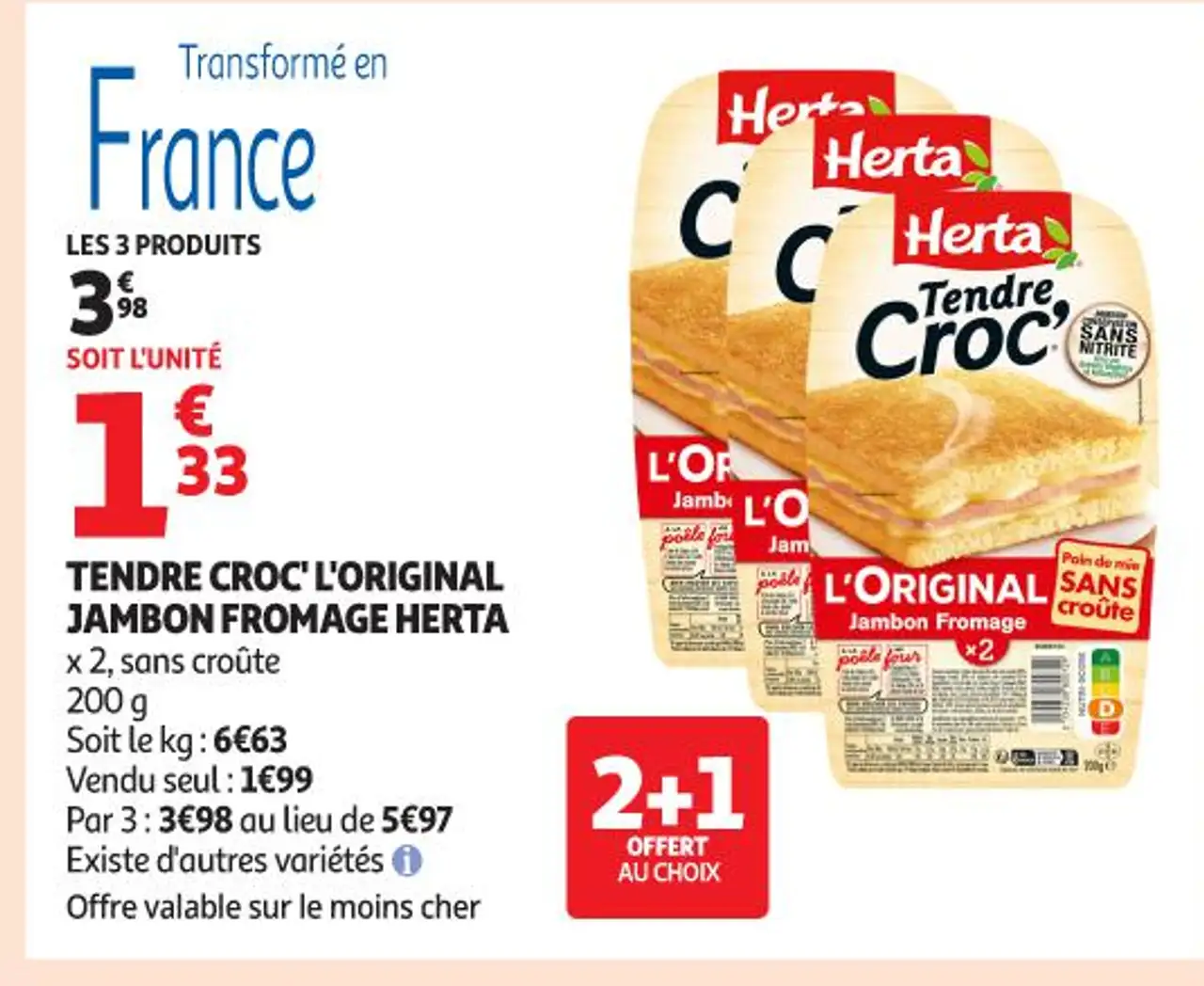 TENDRE CROC' L'ORIGINAL JAMBON FROMAGE HERTA