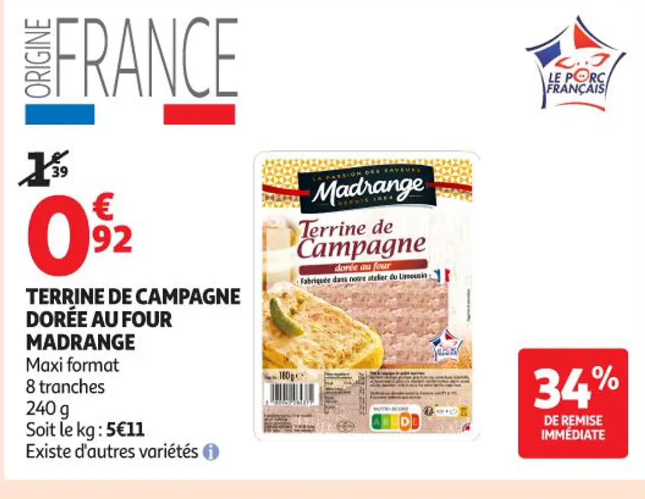 Terrine de campagne dorée au four Madrange