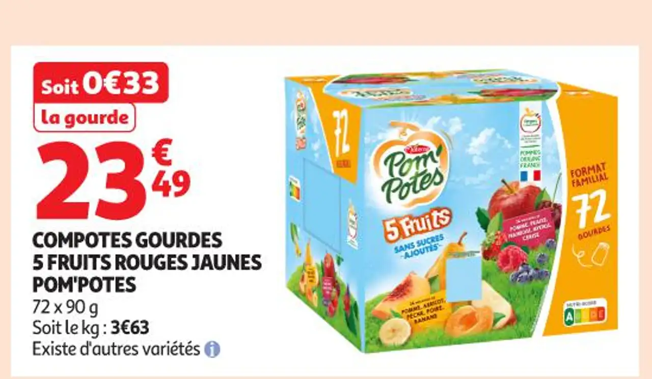 COMPOTES GOURDES 5 FRUITS ROUGES JAUNES POM'POTES