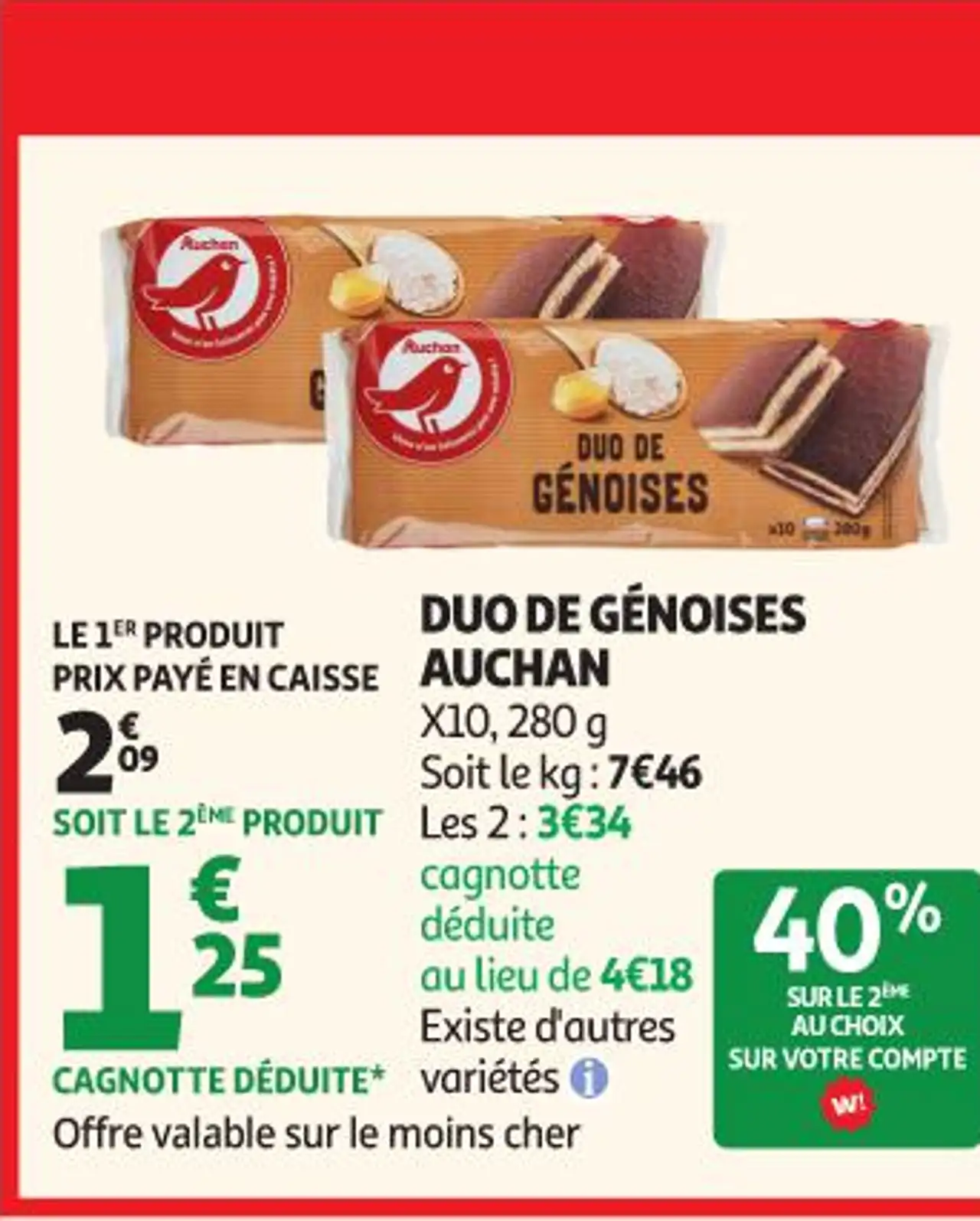 DUO DE GÉNOISES AUCHAN X10, 280 g
