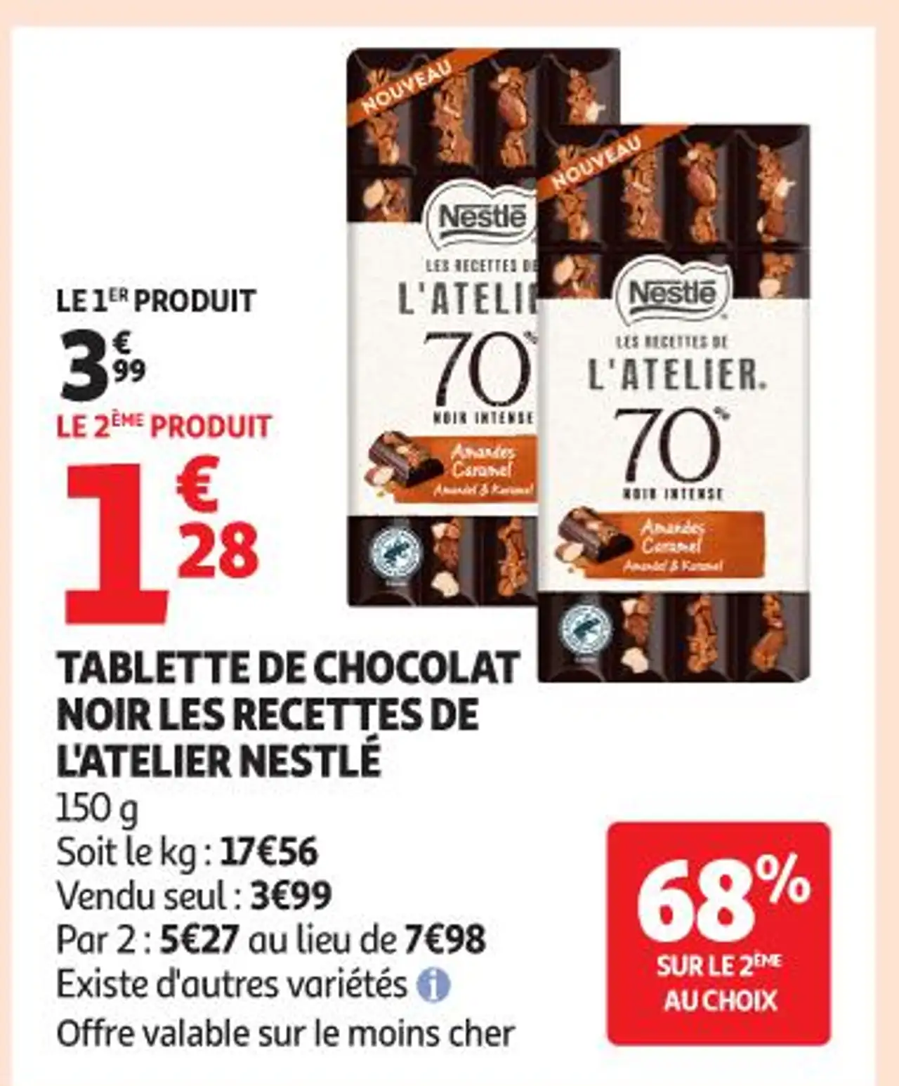 TABLETTE DE CHOCOLAT NOIR LES RECETTES DE L'ATELIER NESTLÉ 150 g