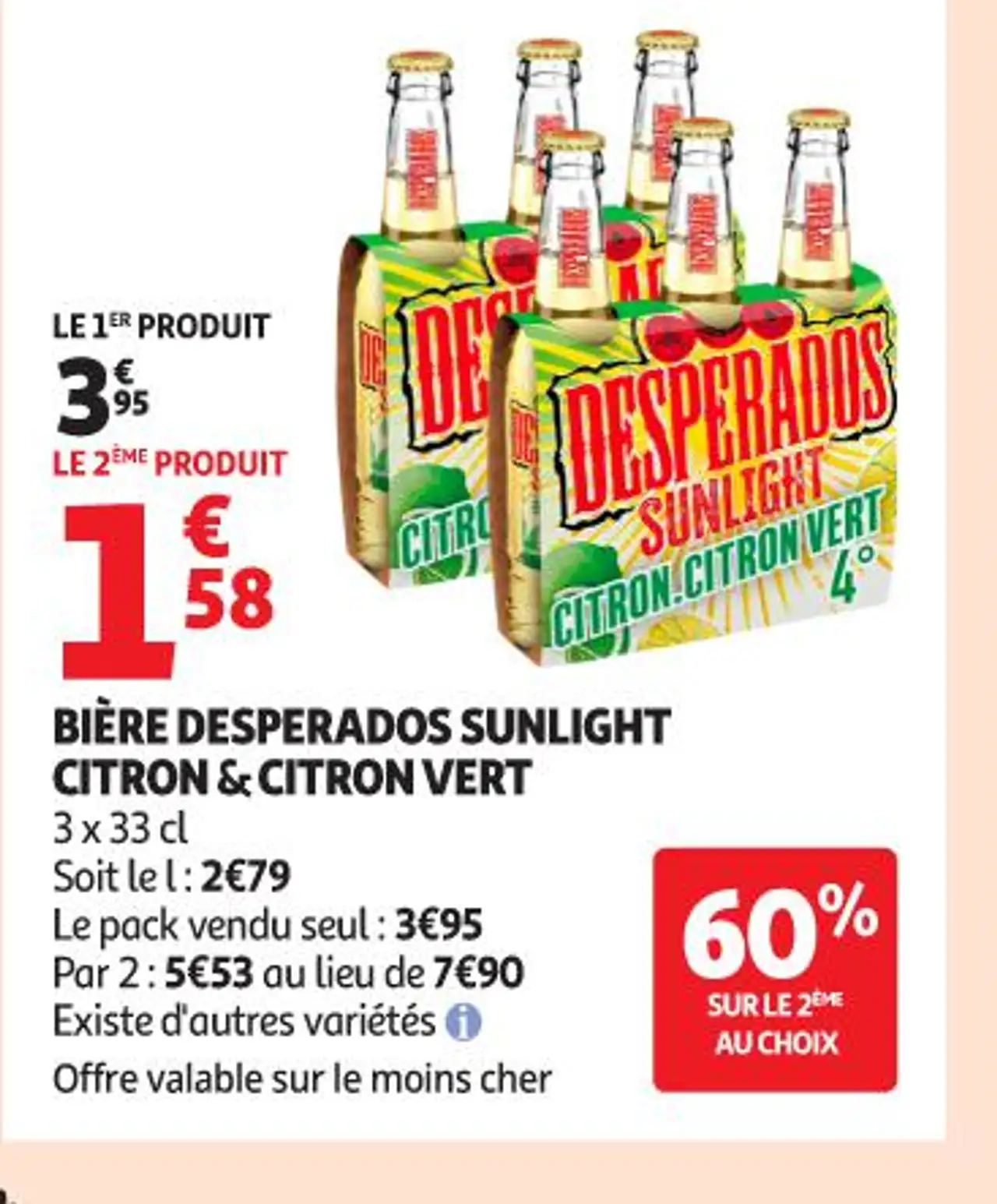 Bière Desperados sunlight citron & citron vert