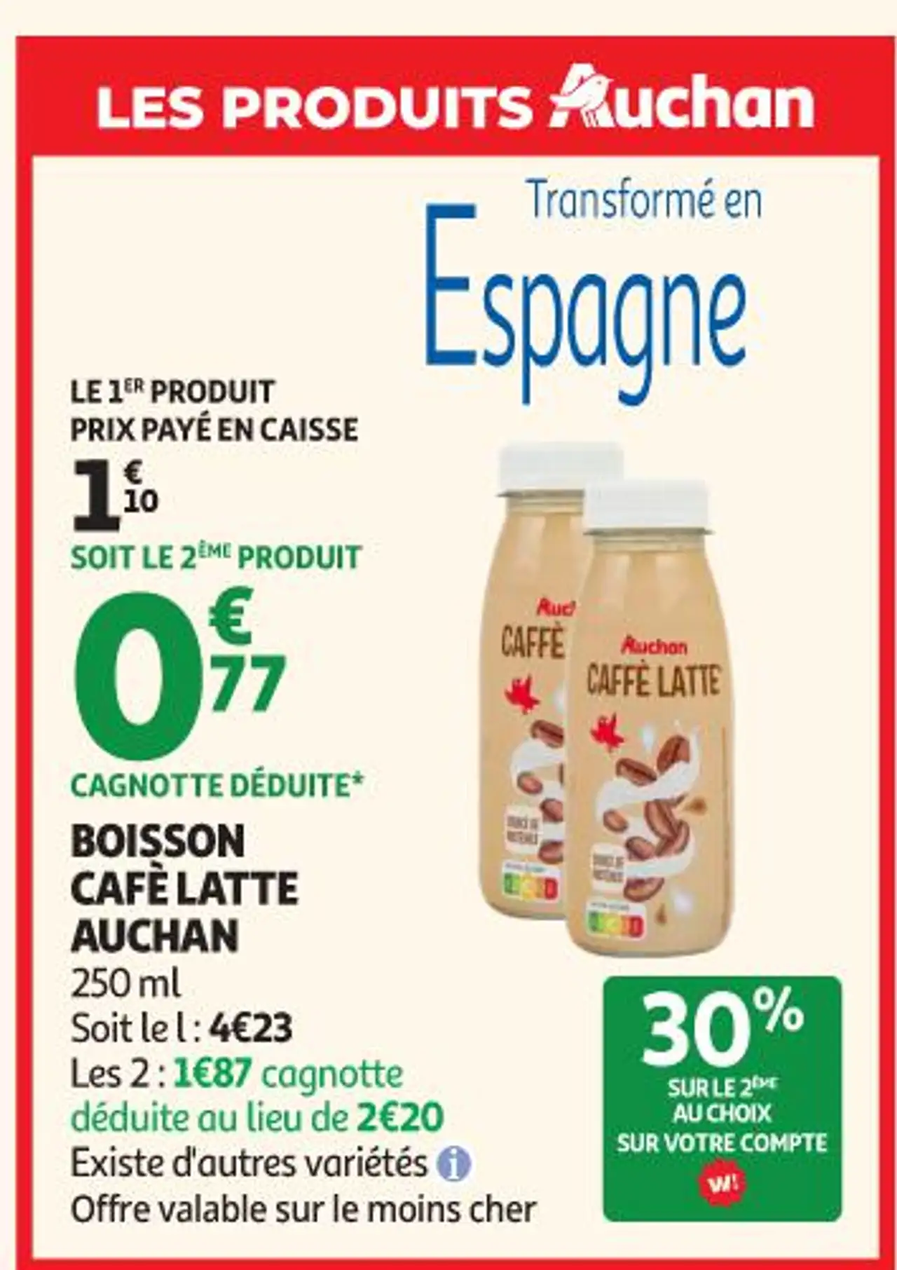 BOISSON CAFÈ LATTE AUCHAN