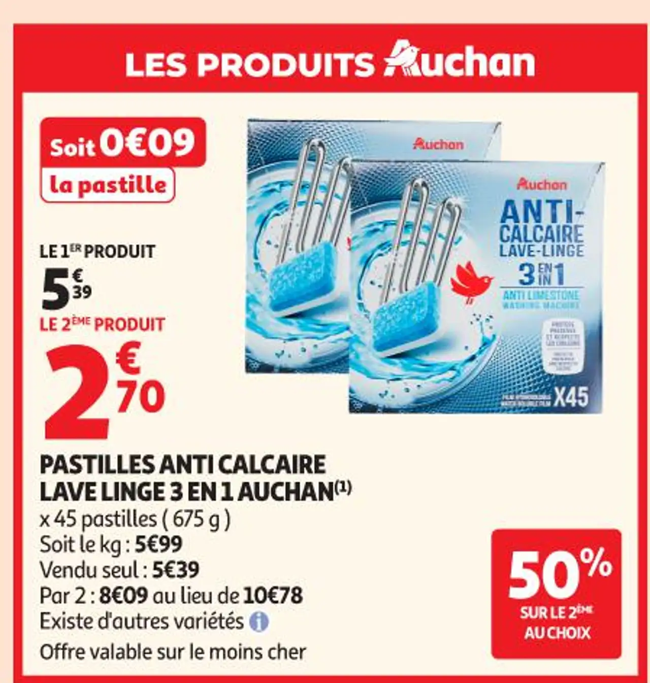 PASTILLES ANTI CALCAIRE LAVE LINGE 3 EN 1 AUCHAN