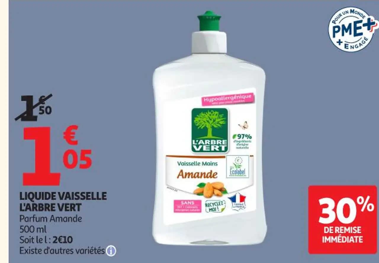 LIQUIDE VAISSELLE L'ARBRE VERT Parfum Amande
