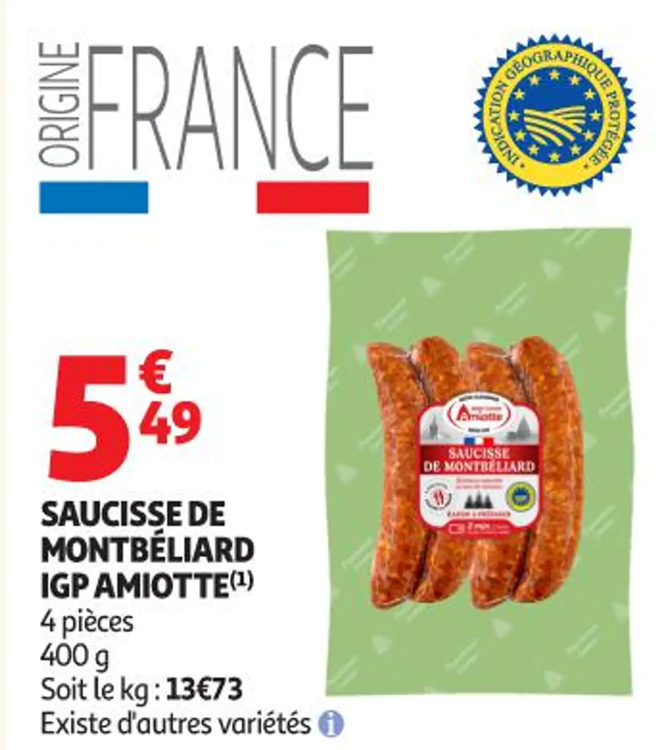Saucisse de montbéliard igp amiotte