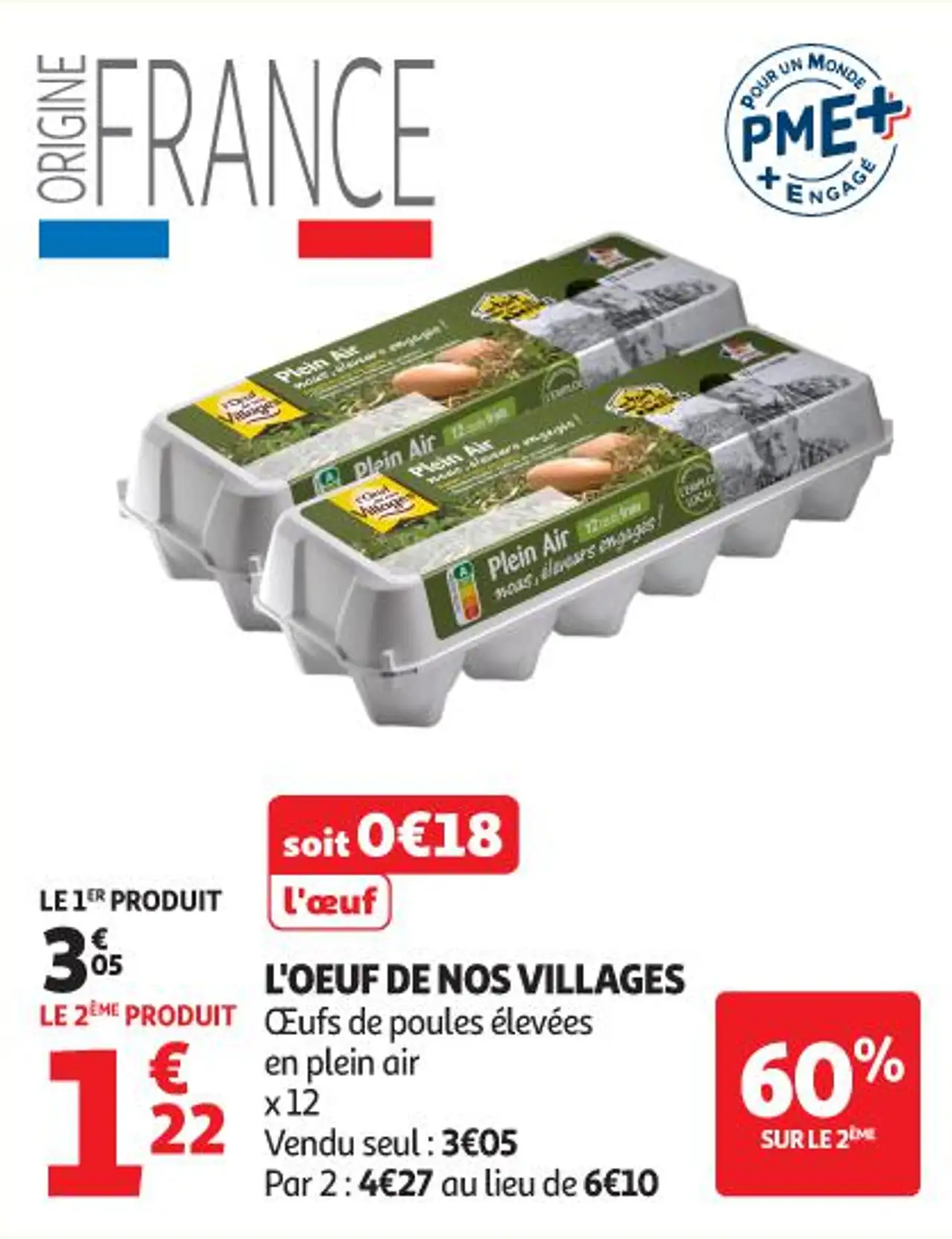 L'OEUF DE NOS VILLAGES Œufs de poules élevées en plein air x 12