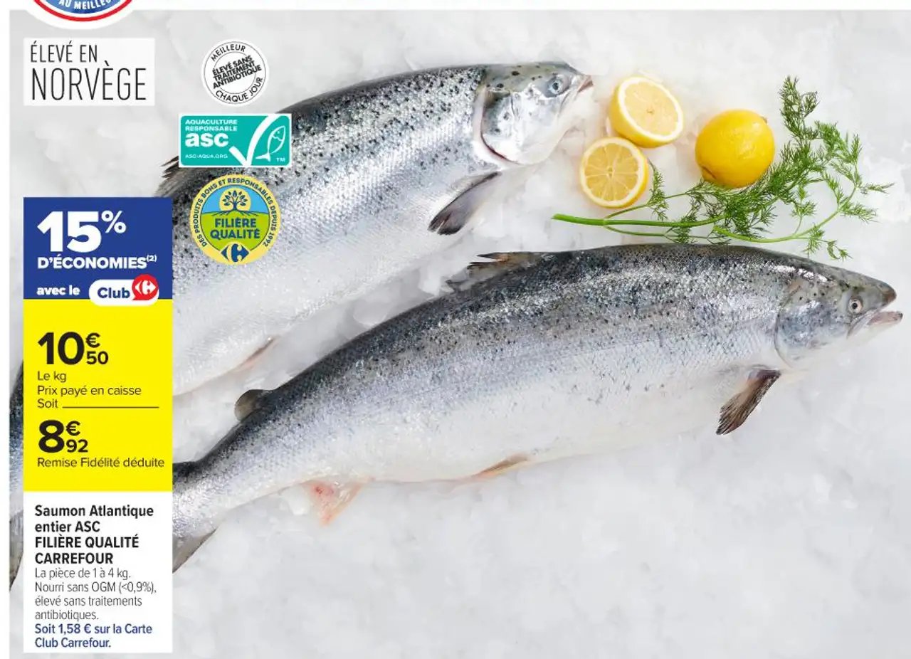 Saumon Atlantique entier ASC FILIÈRE QUALITÉ CARREFOUR