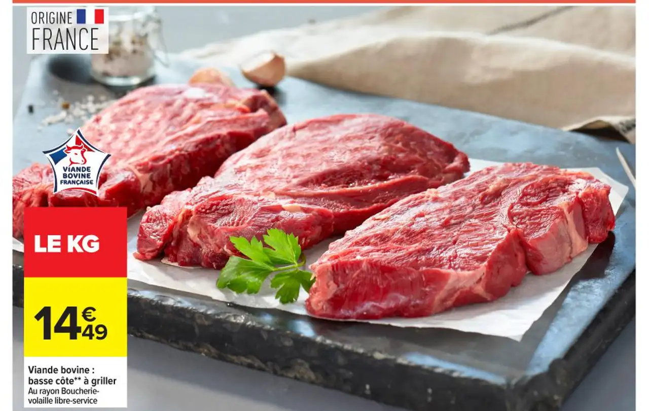 Viande bovine : basse côte à griller