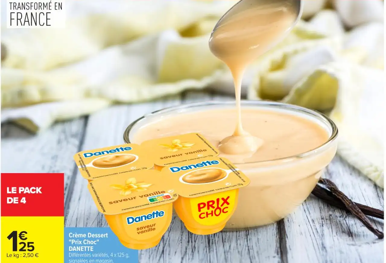 Crème Dessert "Prix Choc" DANETTE Différentes variétés, 4 x 125 g, signalées en magasin.