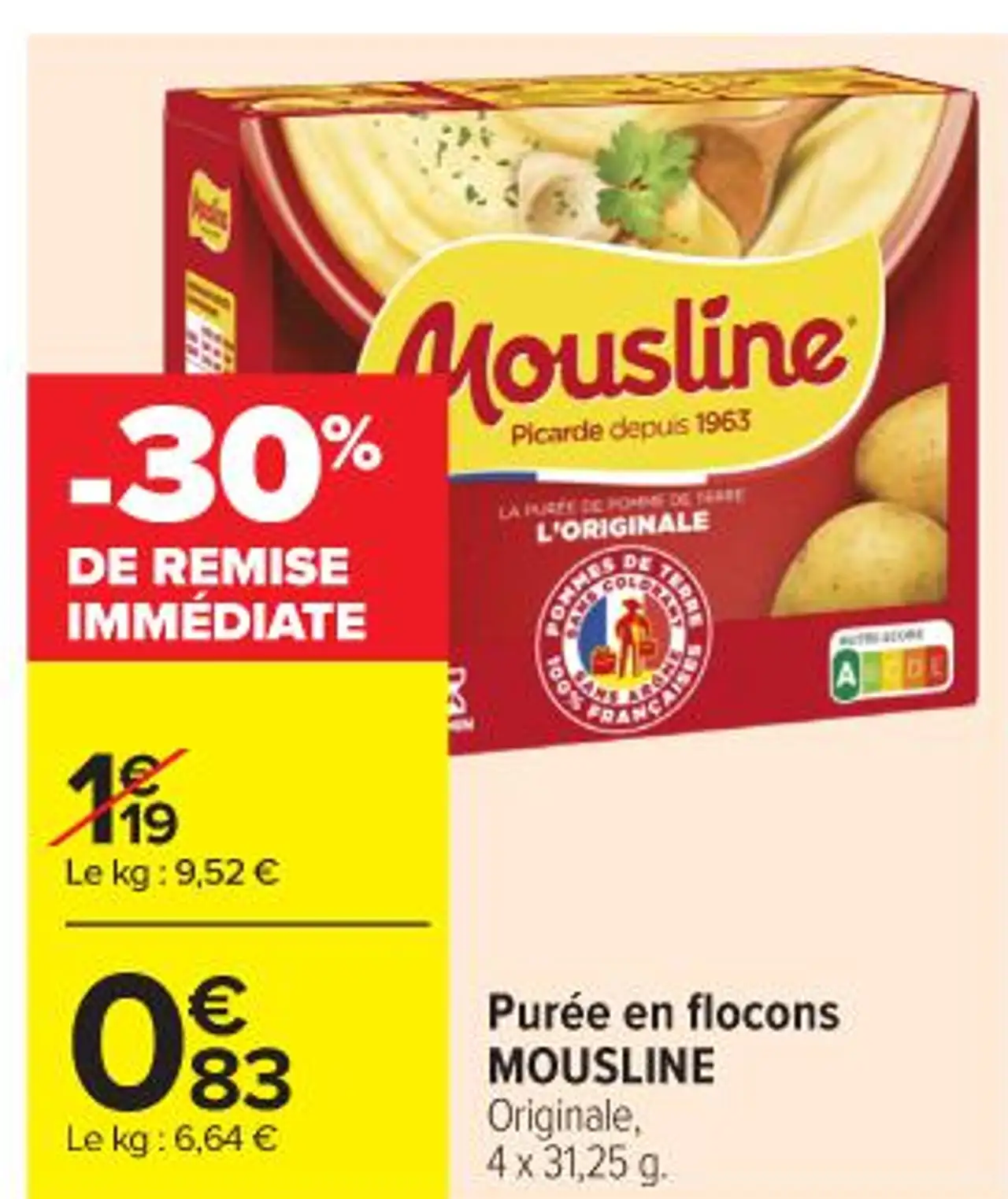 Purée en flocons MOUSLINE Originale, 4 x 31,25 g.