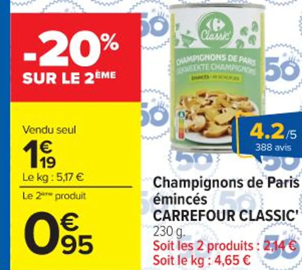 Champignons de Paris émincés CARREFOUR CLASSIC'