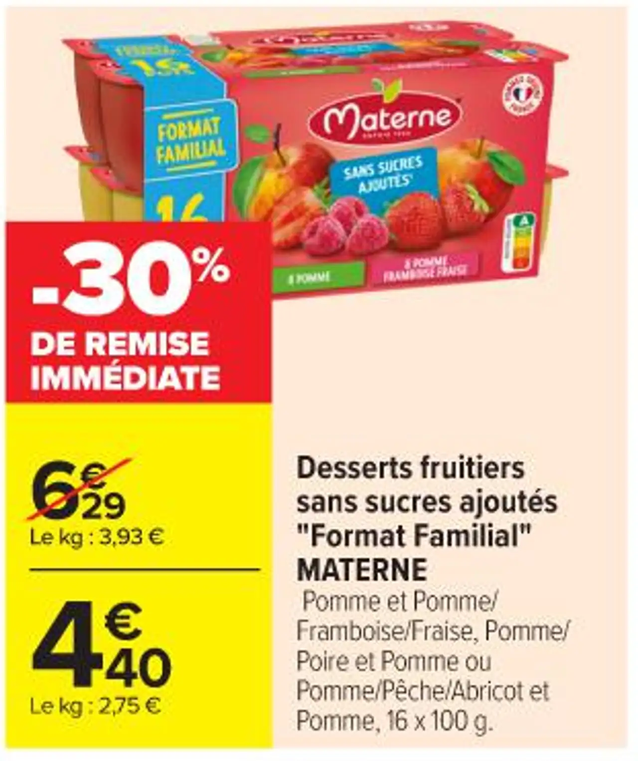 Desserts fruitiers sans sucres ajoutés "Format Familial" MATERNE