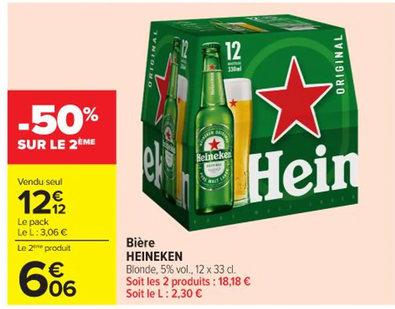 Bière HEINEKEN Blonde, 5% vol., 12 x 33 cl.