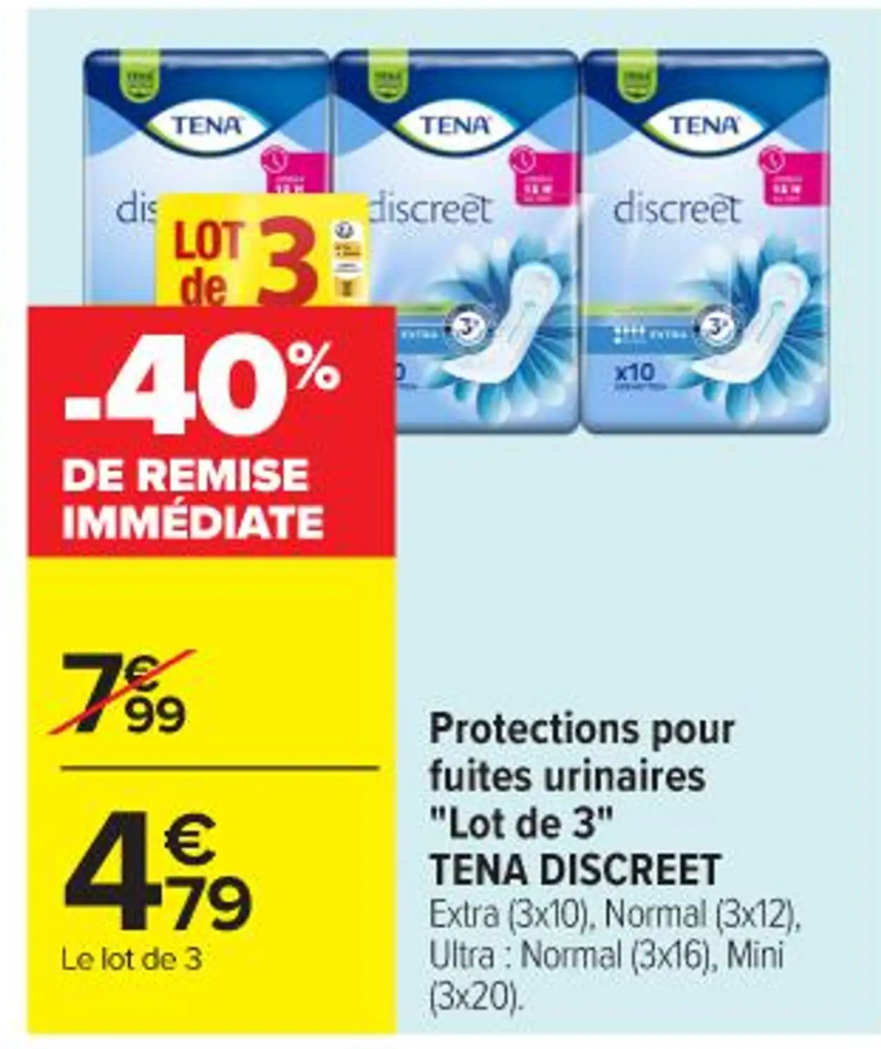 Protections pour fuites urinaires "Lot de 3" TENA DISCREET