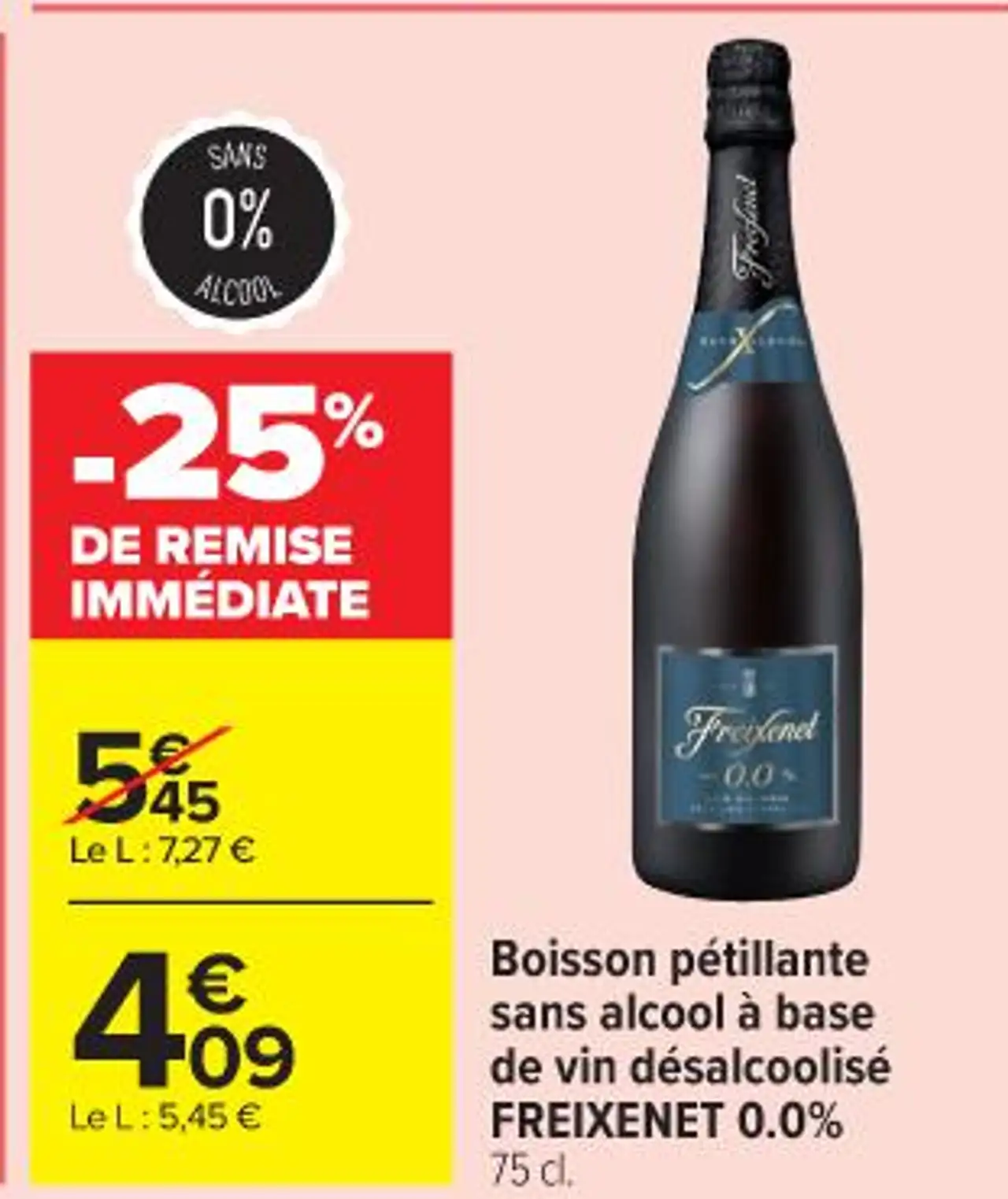 Boisson pétillante sans alcool à base de vin désalcoolisé FREIXENET 0.0%
