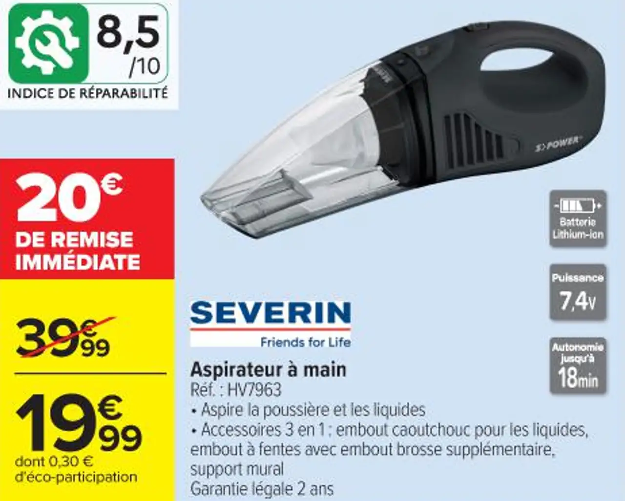 Aspirateur à main SEVERIN Réf. : HV7963