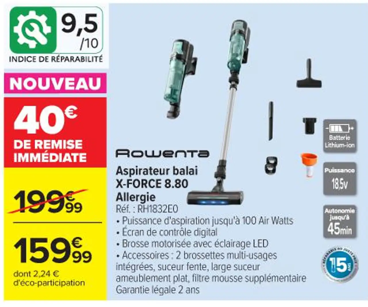 Rowenta Aspirateur balai X-FORCE 8.80 Allergie