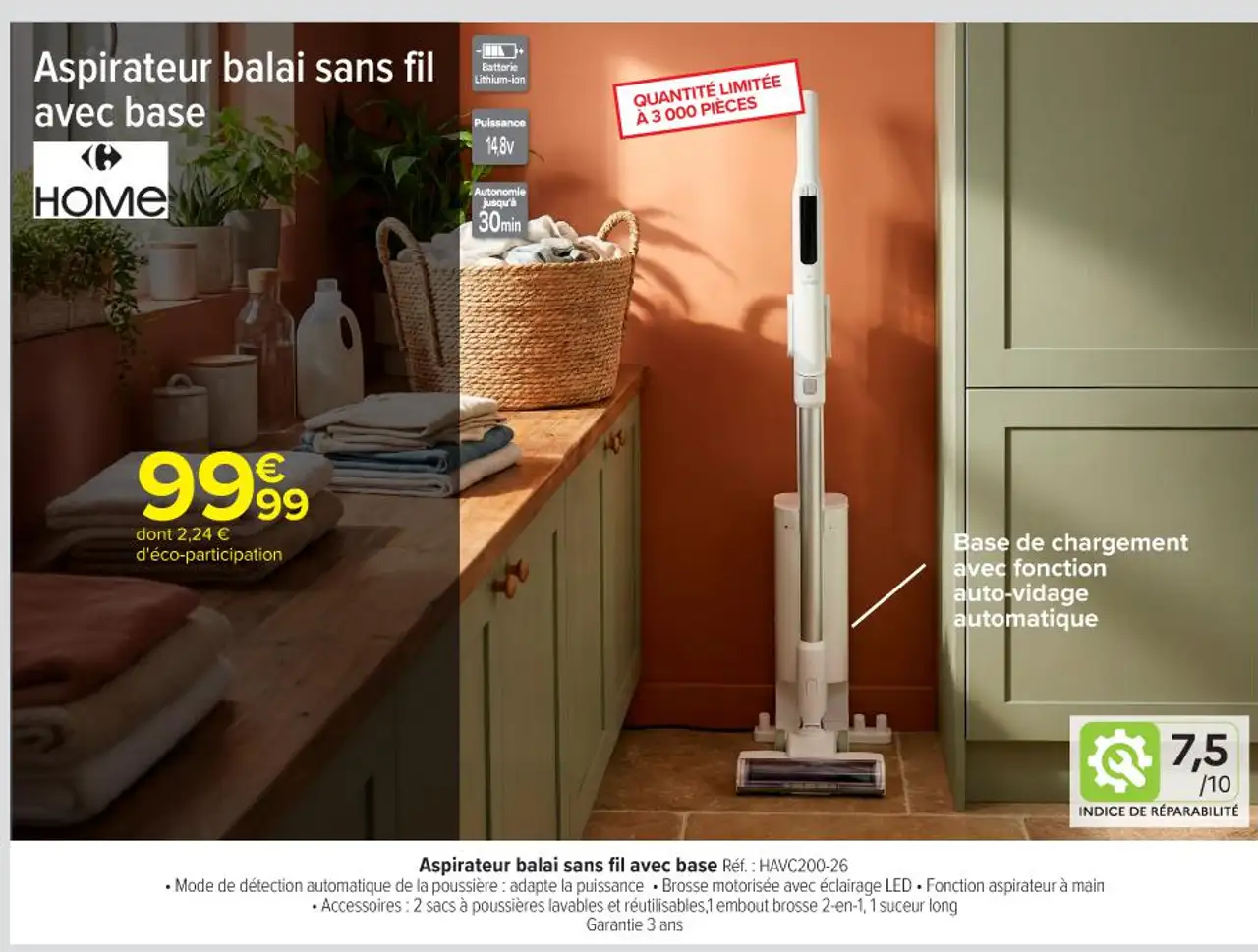 Aspirateur balai sans fil avec base HOME