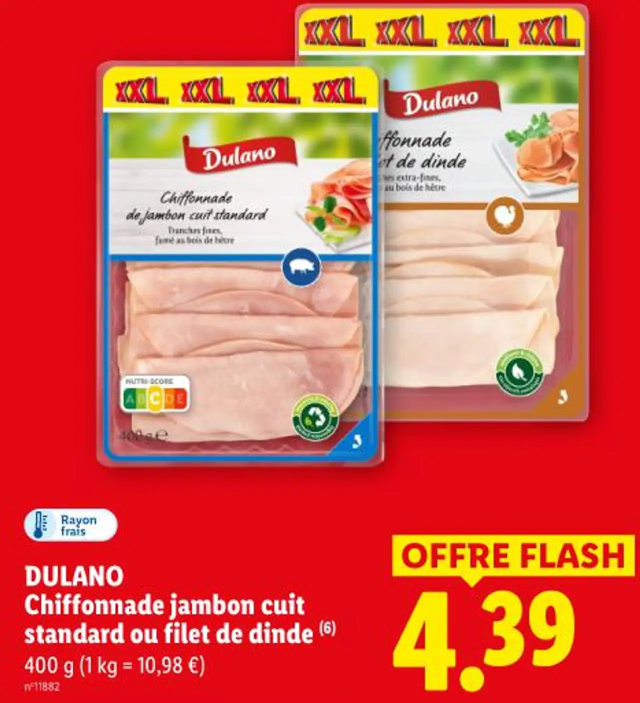 Chiffonnade jambon cuit standard ou filet de dinde