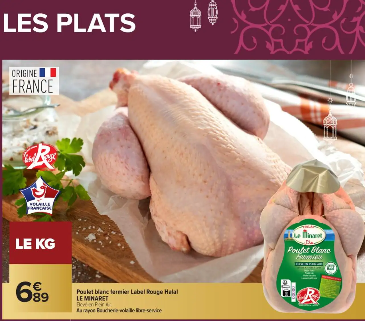 Poulet blanc fermier Label Rouge Halal LE MINARET