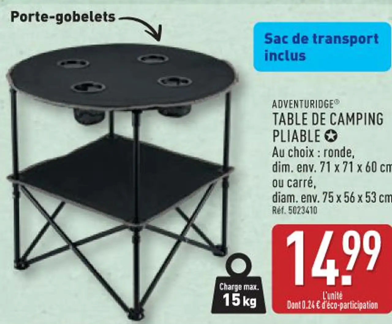 TABLE DE CAMPING PLIABLE ADVENTURIDGE