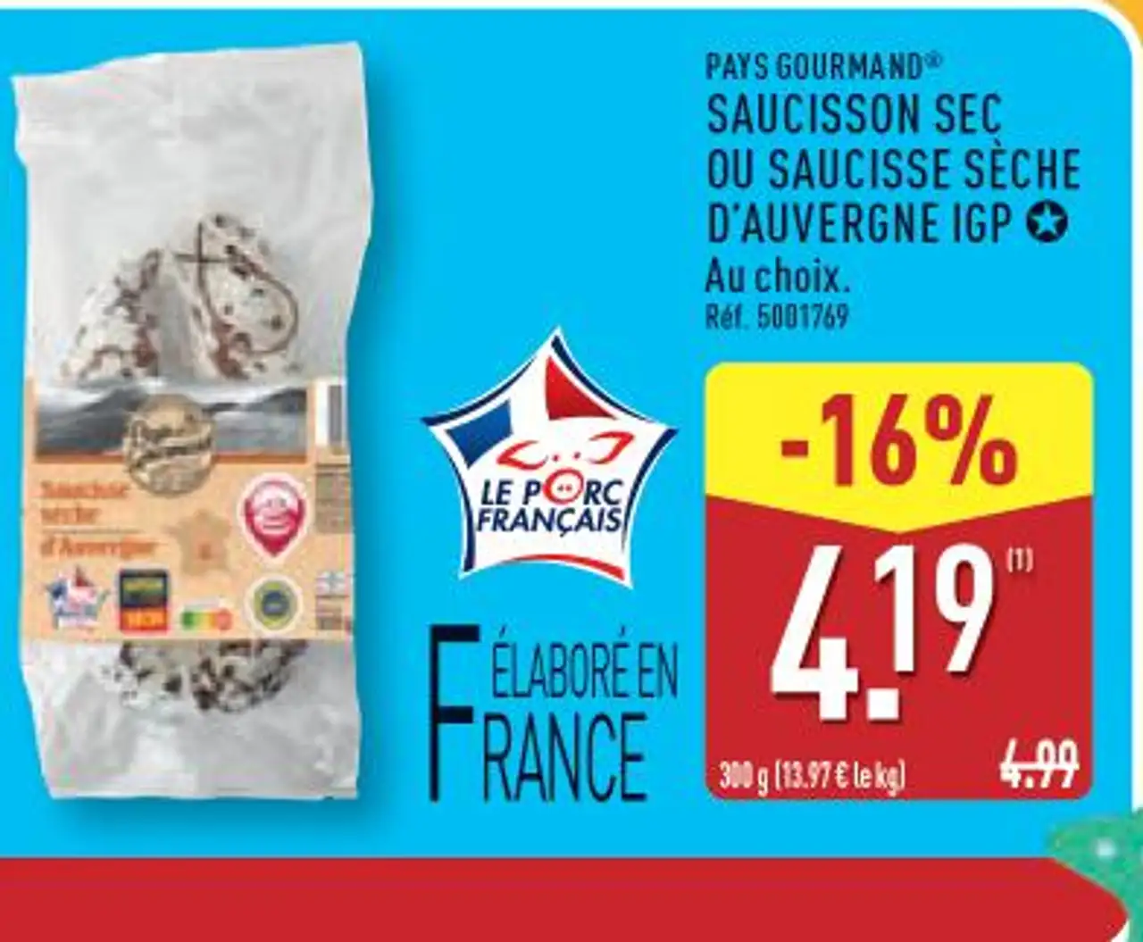 PAYS GOURMAND® SAUCISSON SEC OU SAUCISSE SÈCHE D'AUVERGNE IGP ✪