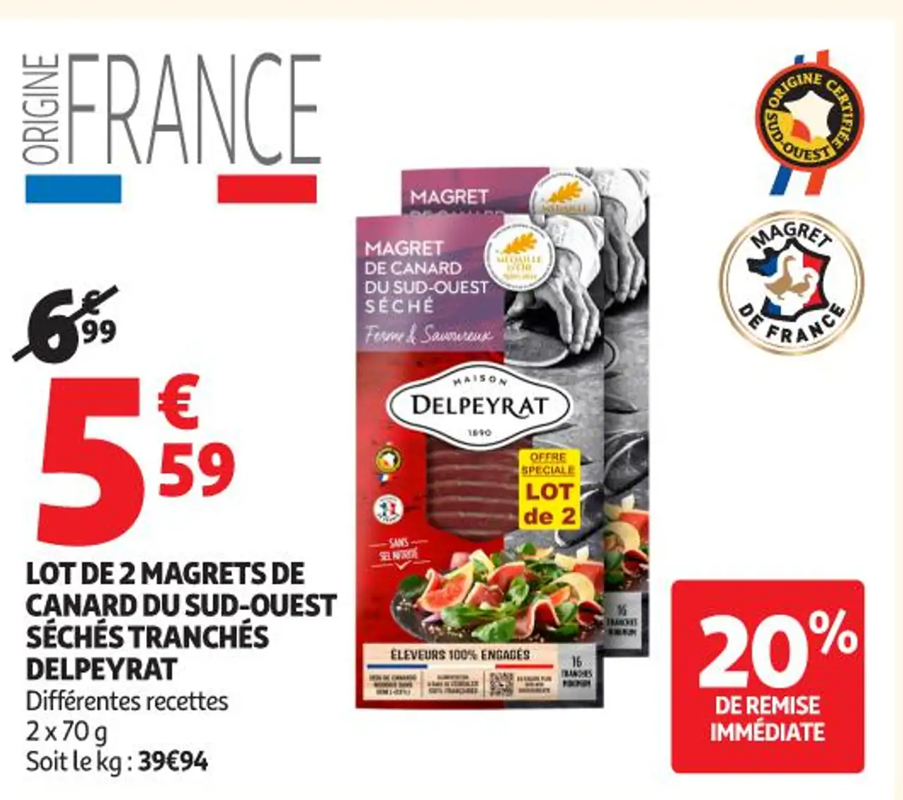LOT DE 2 MAGRETS DE CANARD DU SUD-OUEST SÉCHÉS TRANCHÉS