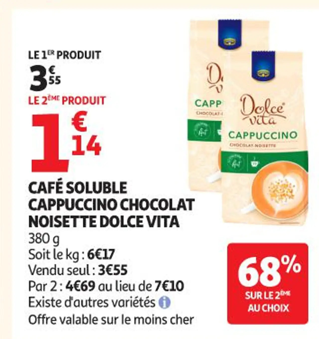 CAFÉ SOLUBLE CAPPUCCINO CHOCOLAT NOISETTE DOLCE VITA