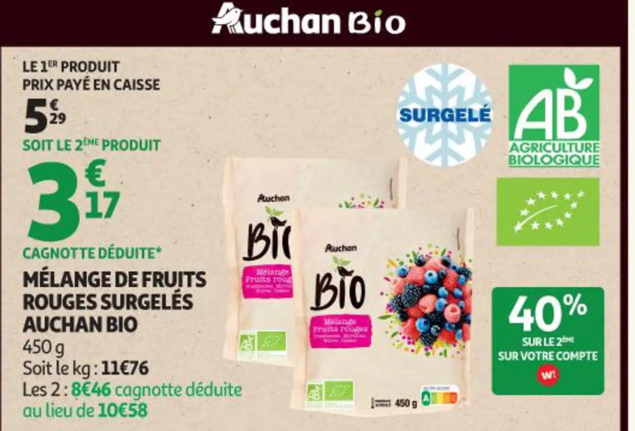 Mélange de fruits rouges surgelés Auchan Bio