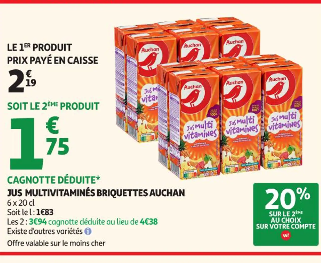 Jus multivitaminés briquettes Auchan