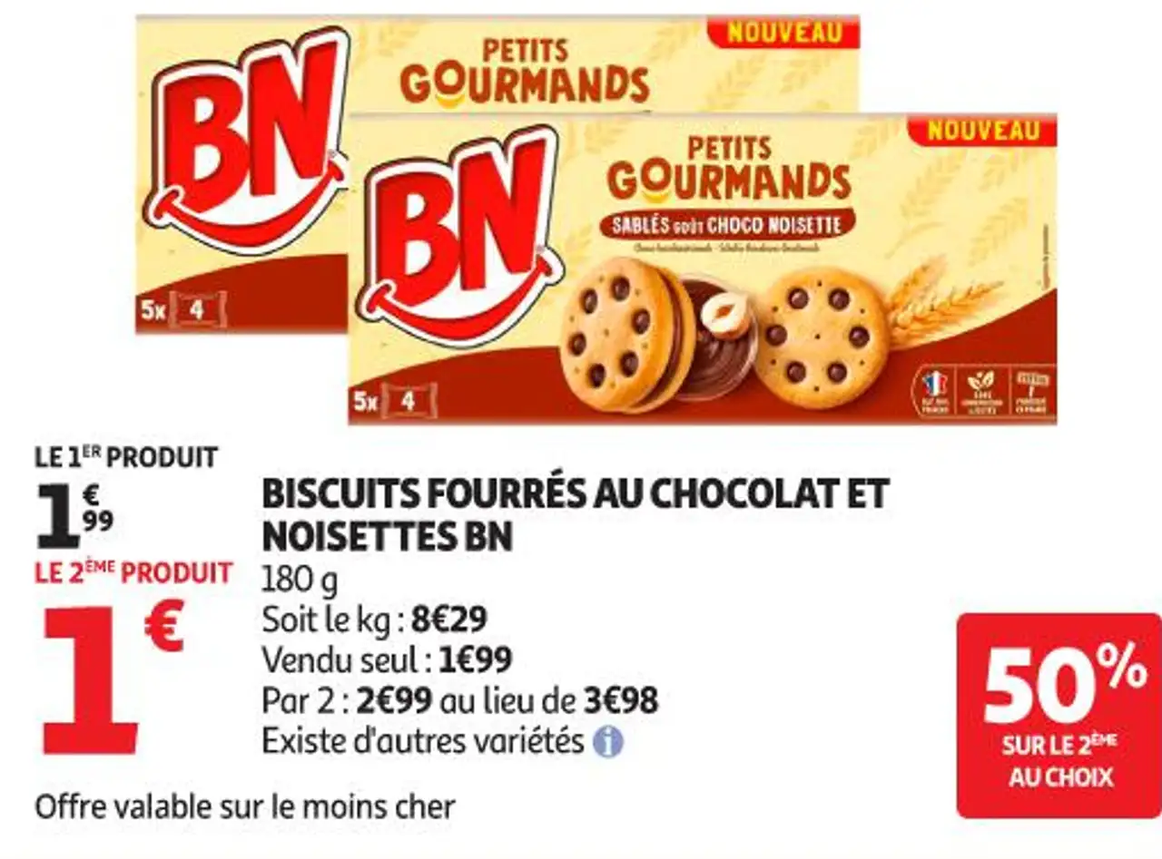 BISCUITS FOURRÉS AU CHOCOLAT ET NOISETTES BN