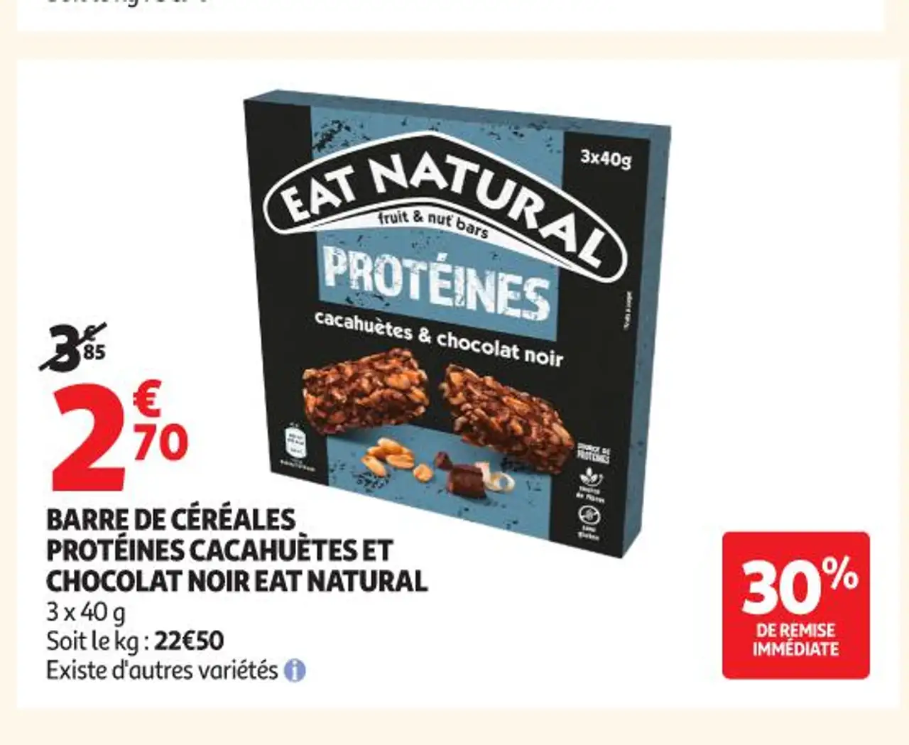 BARRE DE CÉRÉALES PROTÉINES CACAHUÈTES ET CHOCOLAT NOIR EAT NATURAL