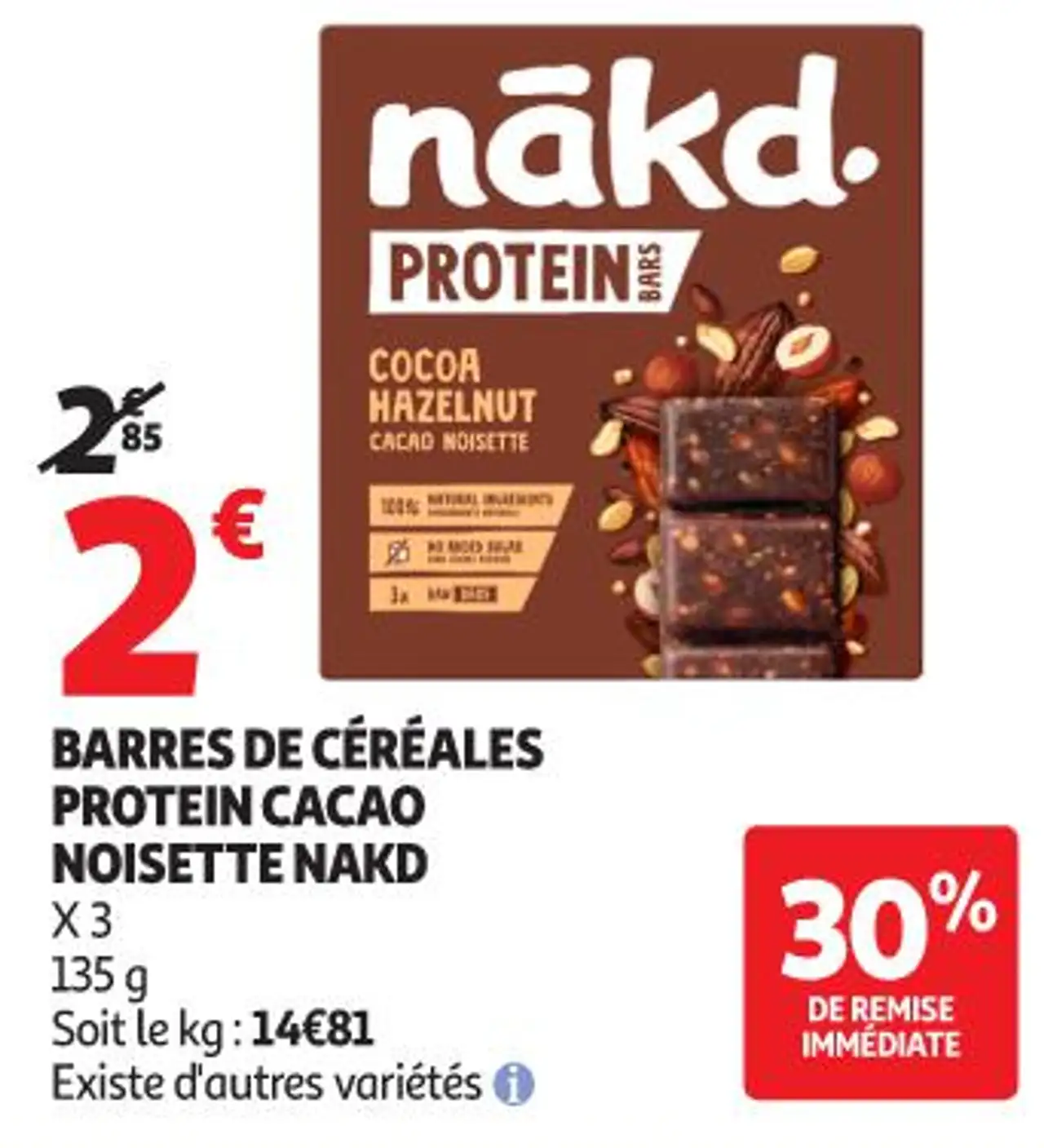 BARRES DE CÉRÉALES PROTEIN CACAO NOISETTE NAKD