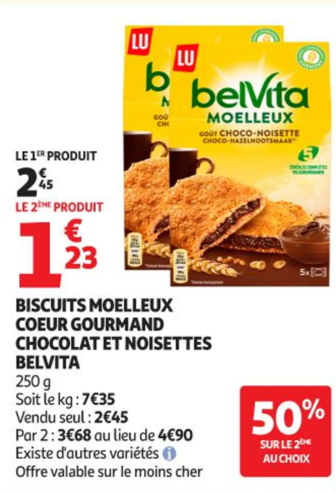BISCUITS MOELLEUX COEUR GOURMAND CHOCOLAT ET NOISETTES BELVITA