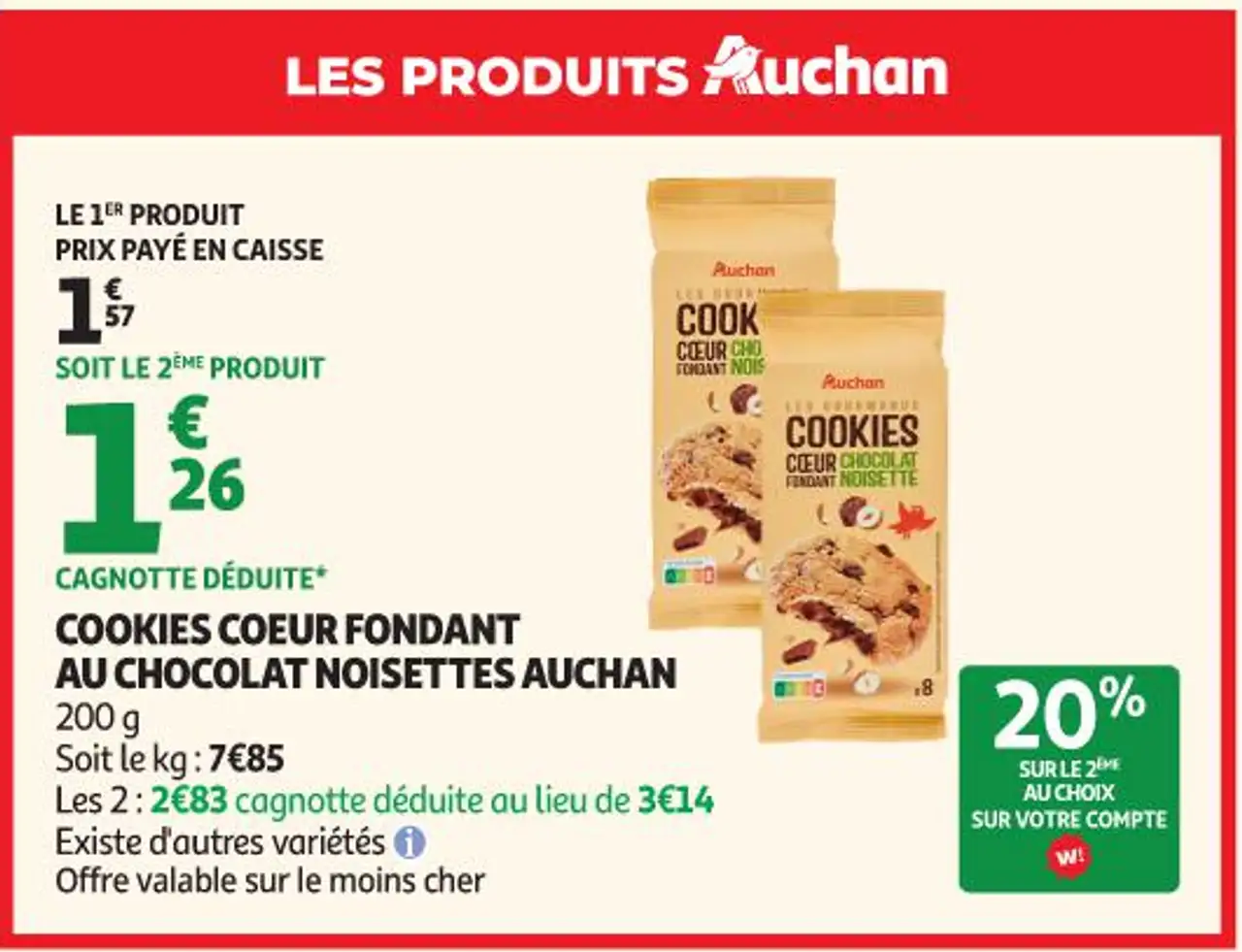 COOKIES COEUR FONDANT AU CHOCOLAT NOISETTES AUCHAN