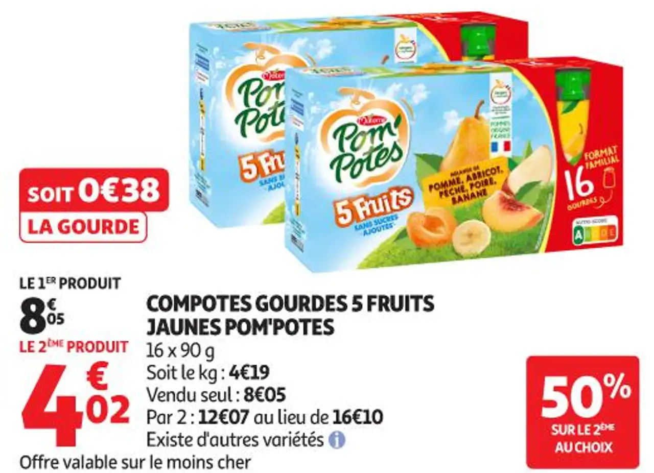 COMPOTES GOURDES 5 FRUITS JAUNES POM'POTES