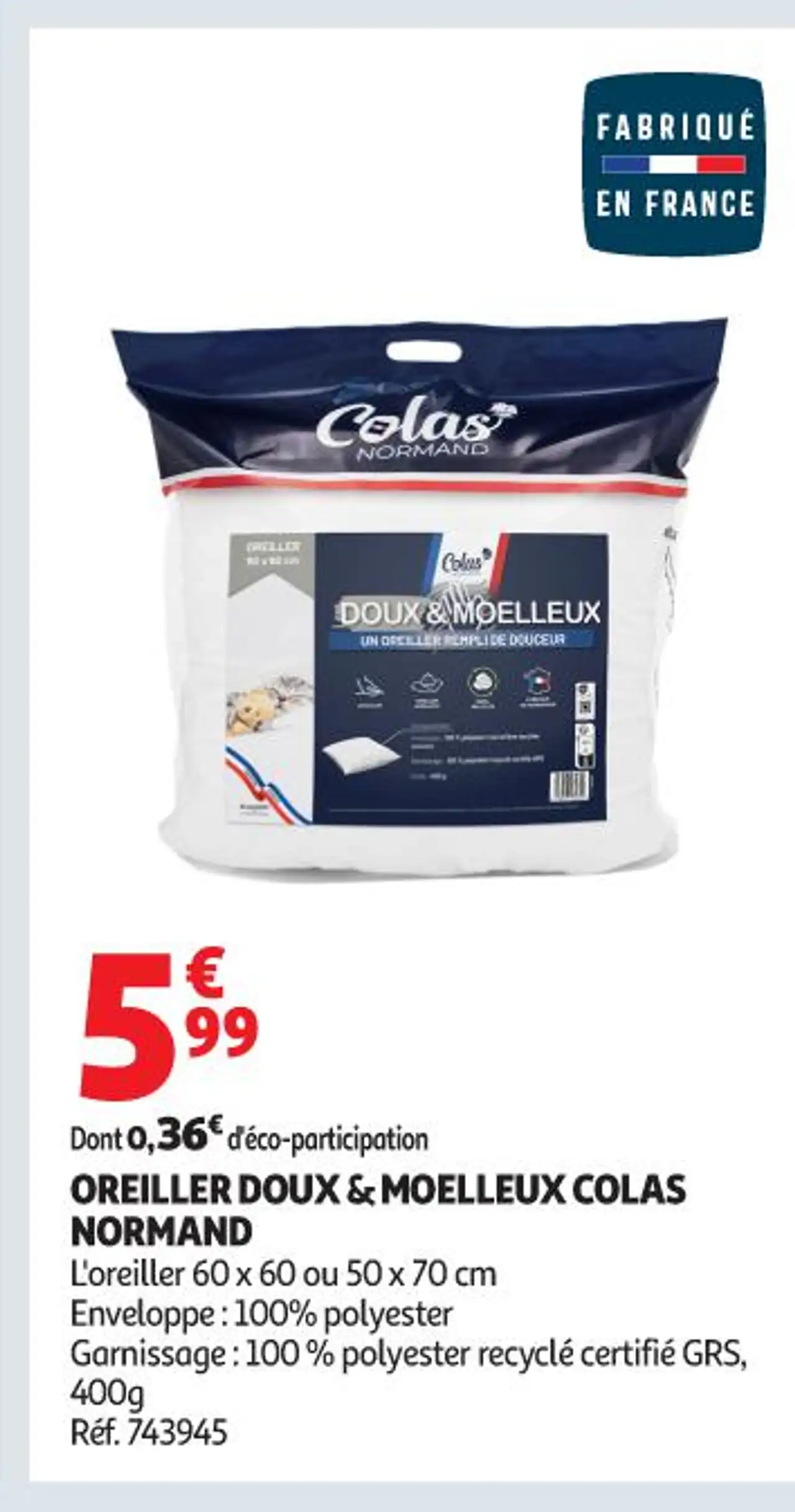 OREILLER DOUX & MOELLEUX COLAS NORMAND