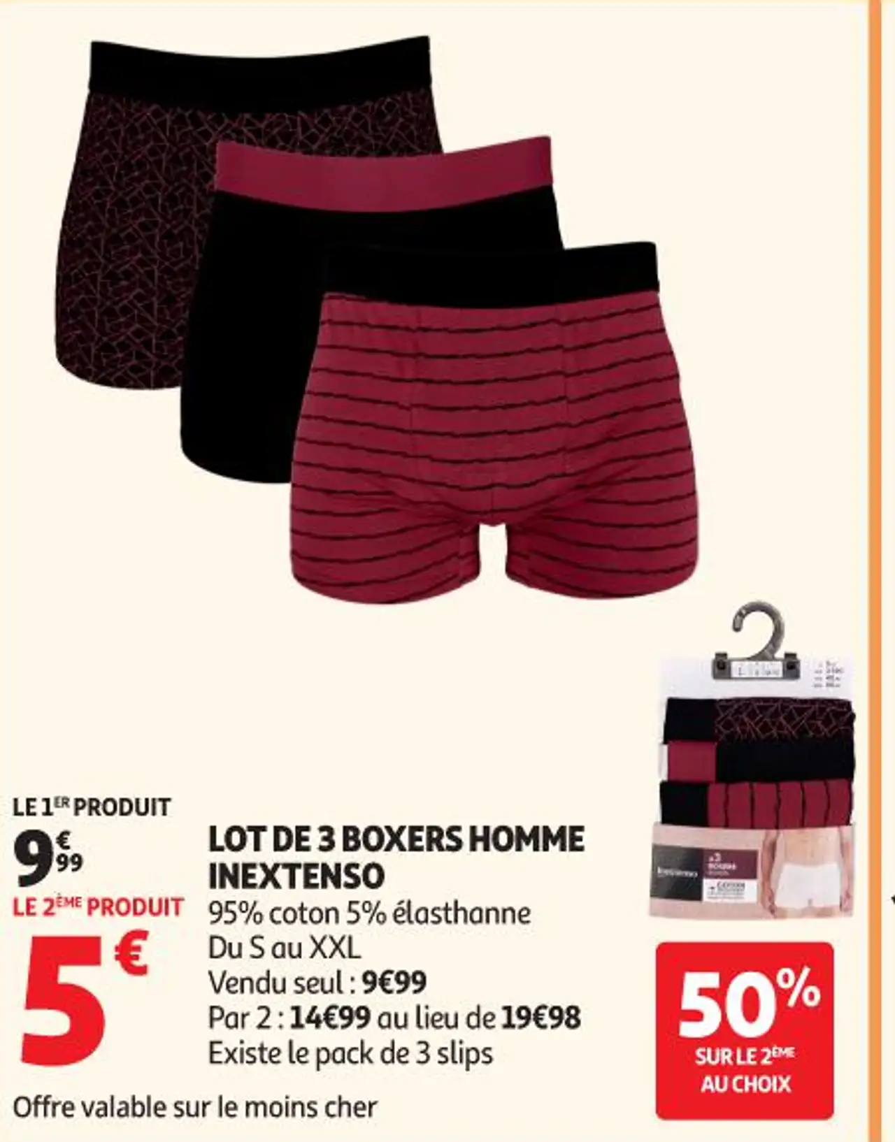 LOT DE 3 BOXERS HOMME INEXTENSO