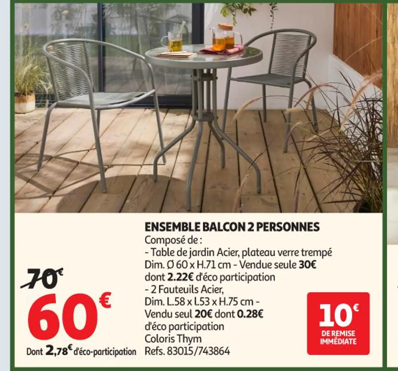 ENSEMBLE BALCON 2 PERSONNES
