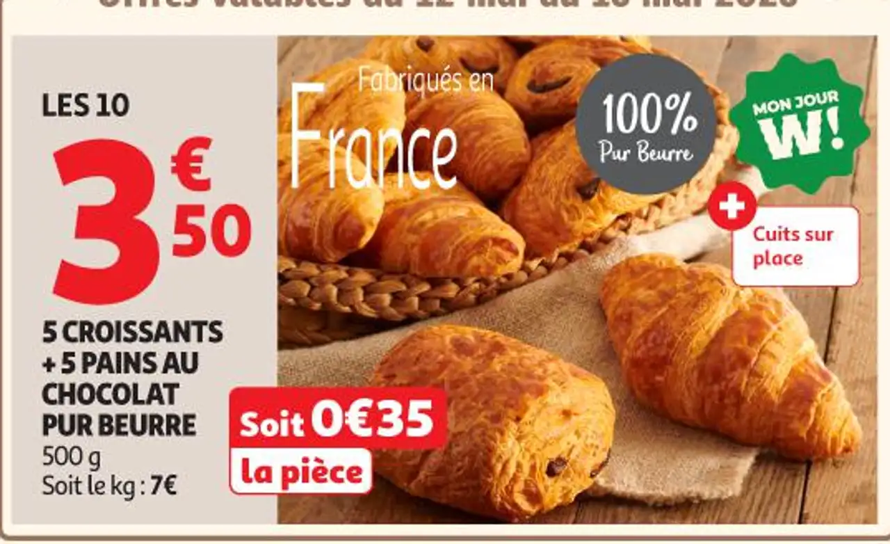 5 CROISSANTS + 5 PAINS AU CHOCOLAT PUR BEURRE