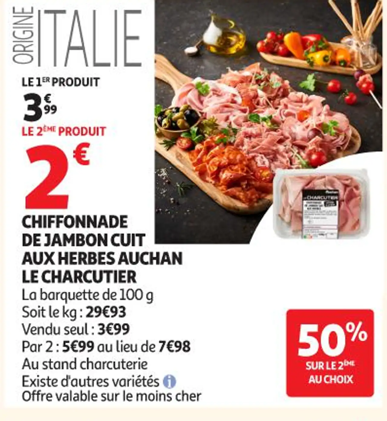 CHIFFONNADE DE JAMBON CUIT AUX HERBES AUCHAN LE CHARCUTIER