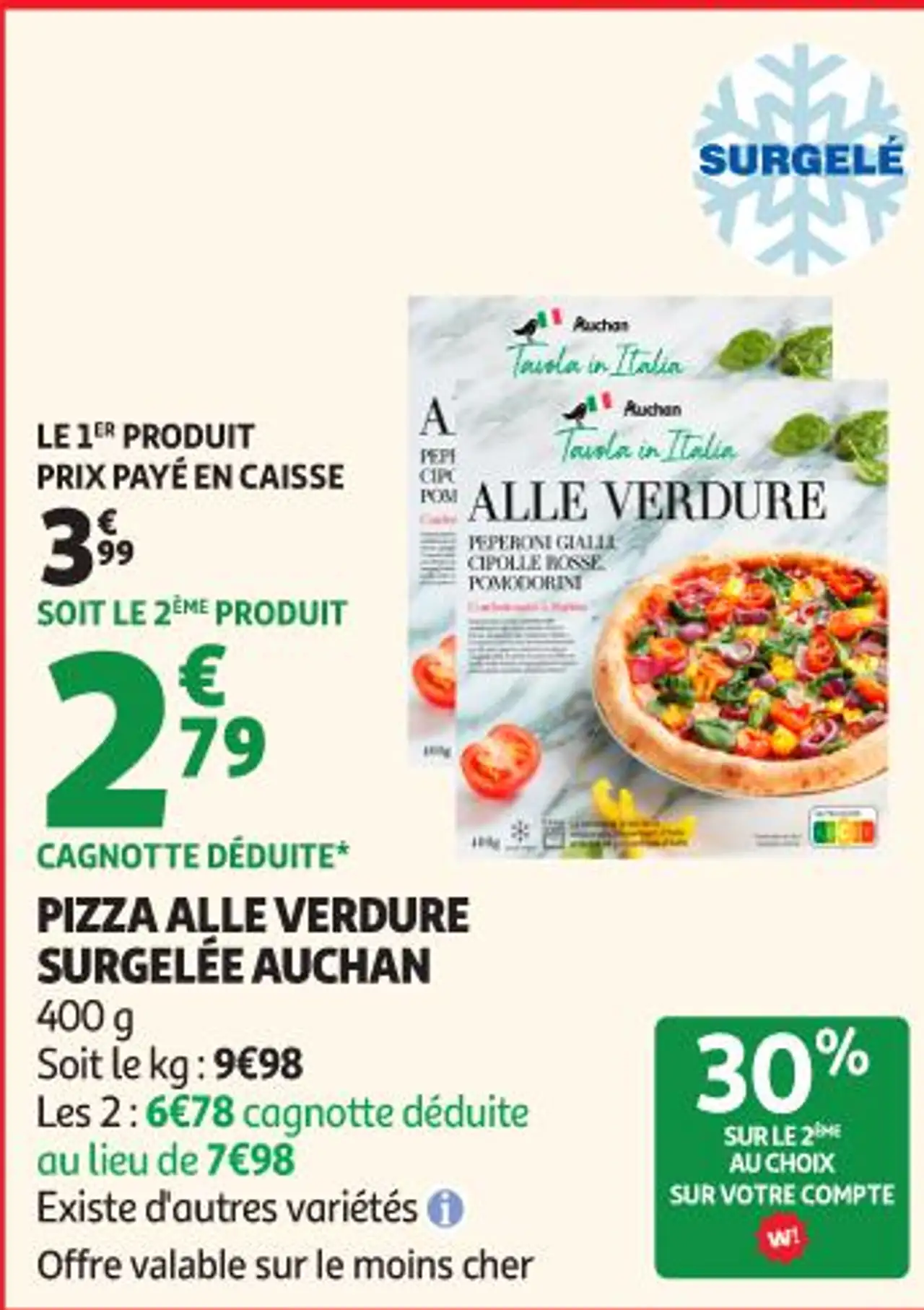 PIZZA ALLE VERDURE SURGELÉE AUCHAN