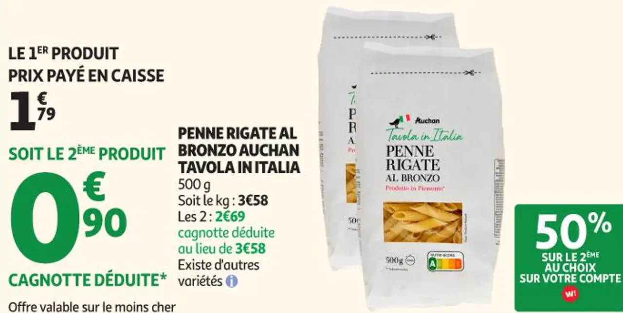 PENNE RIGATE AL BRONZO AUCHAN TAVOLA IN ITALIA